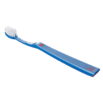 edel+white Ultrasoft Flosserbrush SWISS in PET box - Léger, flexible et avec des poils coniques ultra-doux. Illustration brosse à dents en bleu. 