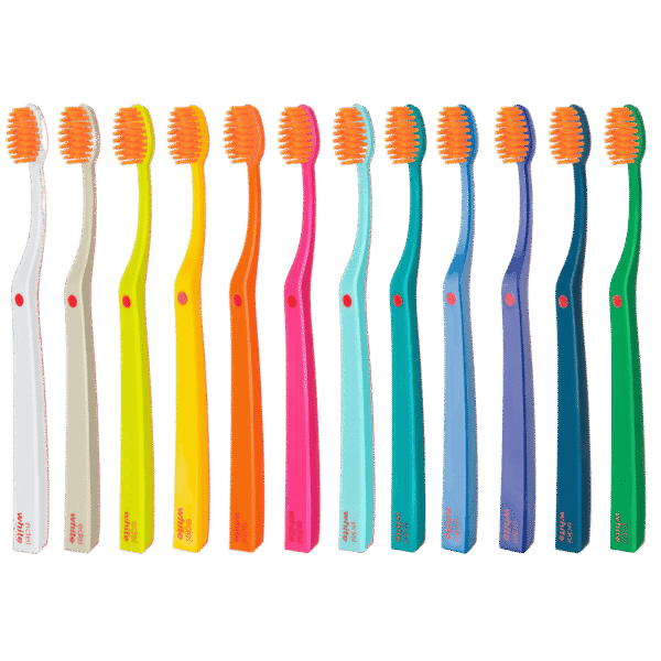 edel+white Soft Intensive Flosserbrush SWISS in PET box – Leicht, flexibel und mit soften, konischen Borsten. Abbildung Zahnbürste in allen Farben.