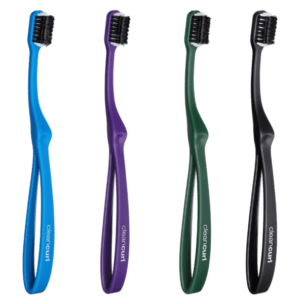 edel+white Clean Curl 3D, brosse à dents poils en gros plan, pour un nettoyage idéal des appareils dentaires et des implants