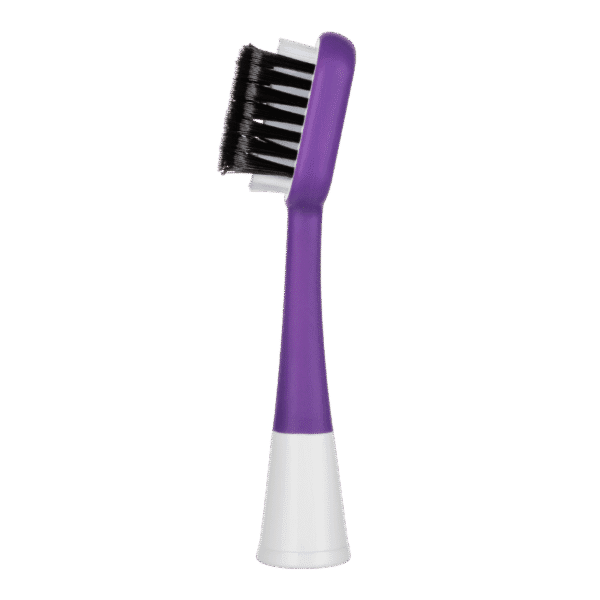 edel+white Aufsätze für elektrische Zahnbürste. Ultrasoft, Clean Curl Airbag Sonic Brush Heads – Die Zahnreinigungs-Revolution für 300% mehr Putzleistung . Detailaufnahme Aufsatz, gerade Borsten, violet, Seitenansicht.