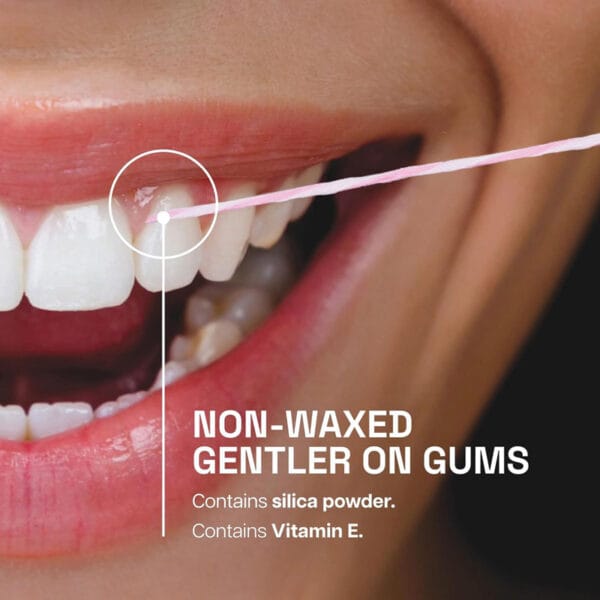 REACH Ultraclean Gentle Gum Care Floss Zimt 50m– Abbildung Infografik,non-waxed gentler on gums