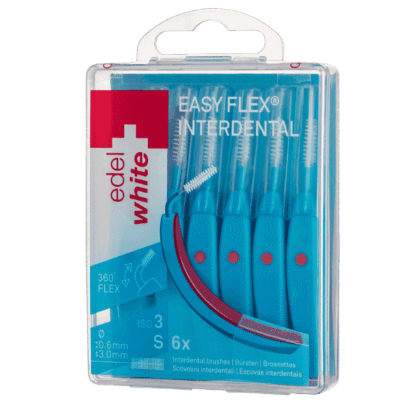 edel+white EasyFlex Interdental Bürsten zur Reinigung der Zahnzwischenräume, Farbe blau, Grösse S mit 0.6mm durchmesser