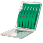 edel+white EasyFlex Interdentalbürste mit gebogenem Griff und antibakteriellem Schutz für effektive Zahnzwischenraumreinigung Schachtel offen, Bürsten in grün