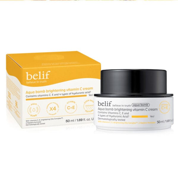 belif ultraleichte Vitamin-Gel-Creme mit Hyaluronsäure & Antioxidantien für strahlende, pralle Haut 50ml, Produktfoto mit Verpackung