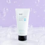 belif Jelly-to-Foam Cleanser 160ml - Gentle facial cleanser with hyaluronic acid & herbs. Product, bubbles and lilac background. 