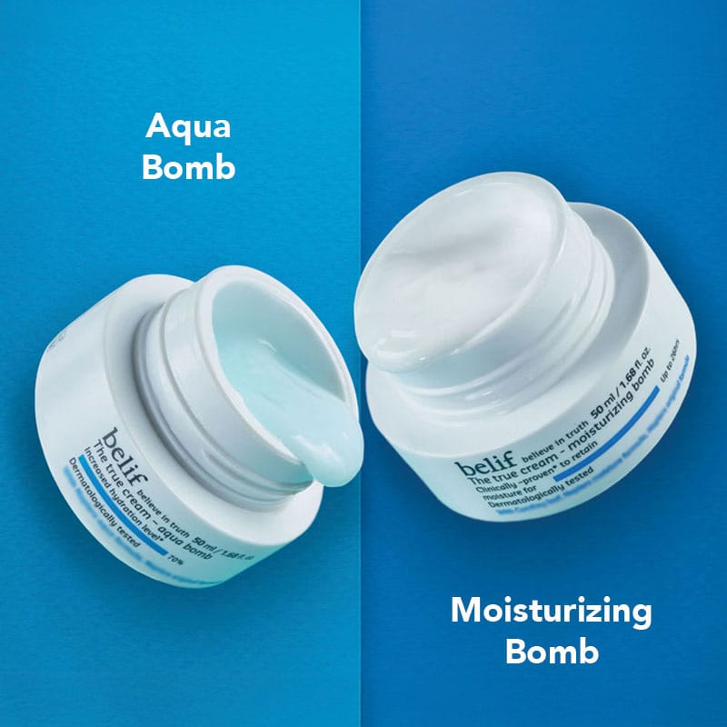 belif The True Cream Aqua Bomb vs. moisturizing bomb