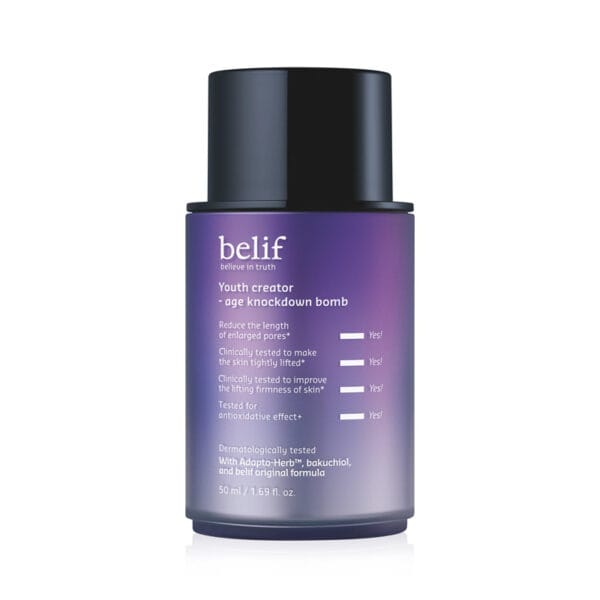belif Age Knockdown V Serum 50ml Produktfoto – Konzentriertes Anti-Aging-Serum mit 3D-Lifting-Formel, Bakuchiol und Squalan für straffere Haut und verfeinerte Poren