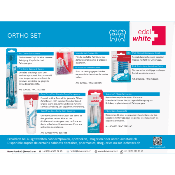 edel+white Ortho Set – komplette Zahnpflege-Lösung für Zahnspangenträger, Produktübersicht und Erklärung