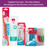 edel+white Implant Care Set - Kit complet pour les soins des implants, comprenant un gel dentaire, des brossettes interdentaires, du fil dentaire et une brosse à dents.