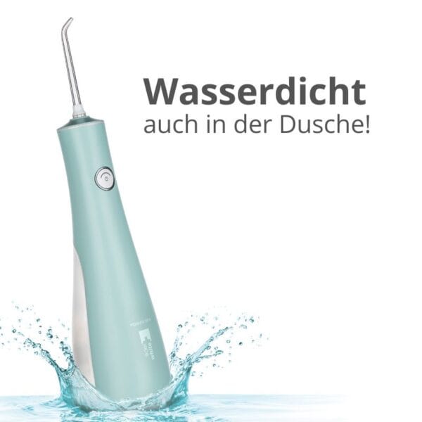 edel+white Flosserpik Power Spa – Der Champion der mobilen Mundduschen mit viel Power. Abbildung Produkt mit Wasser, frische Gefühl.