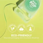 18230992 REACH POP Dental Floss Peppermint Floss - vegan, waxed dental floss with 384 micro threads & sustainable packaging, 50m, peppermint flavor. Picture dental floss eco-friendly. 