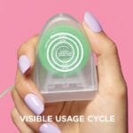 18230992 REACH POP Dental Floss Peppermint Floss - vegan, waxed dental floss with 384 micro threads & sustainable packaging, 50m, peppermint flavor. Picture visible usage cycle. 