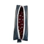 Cosmetic bag in navy blue/white handmade size 22x7x5cm open top view