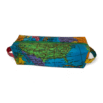 Cosmetic bag with world map handmade size 24x8x8cm side view